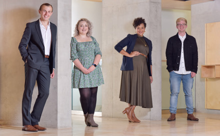 Scottish Opera Emerging Artists 2021-22 (l to r) Glen Cunningham, Catriona Hewitson, Lea Shaw and Toby Hession. Scotish Opera 2021. Credit Julie Howden..JPG