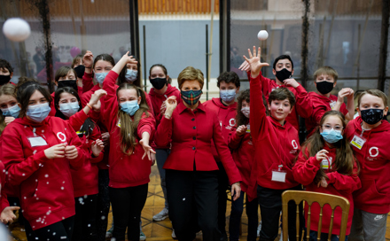 Scottish First Minister Nicola Sturgeon with the children's chorus of A Midsummer Night's Dream during her visit to Scottish Opera Production Studios. Scottish Opera 2022. Credit Emily Macinnes..jpg