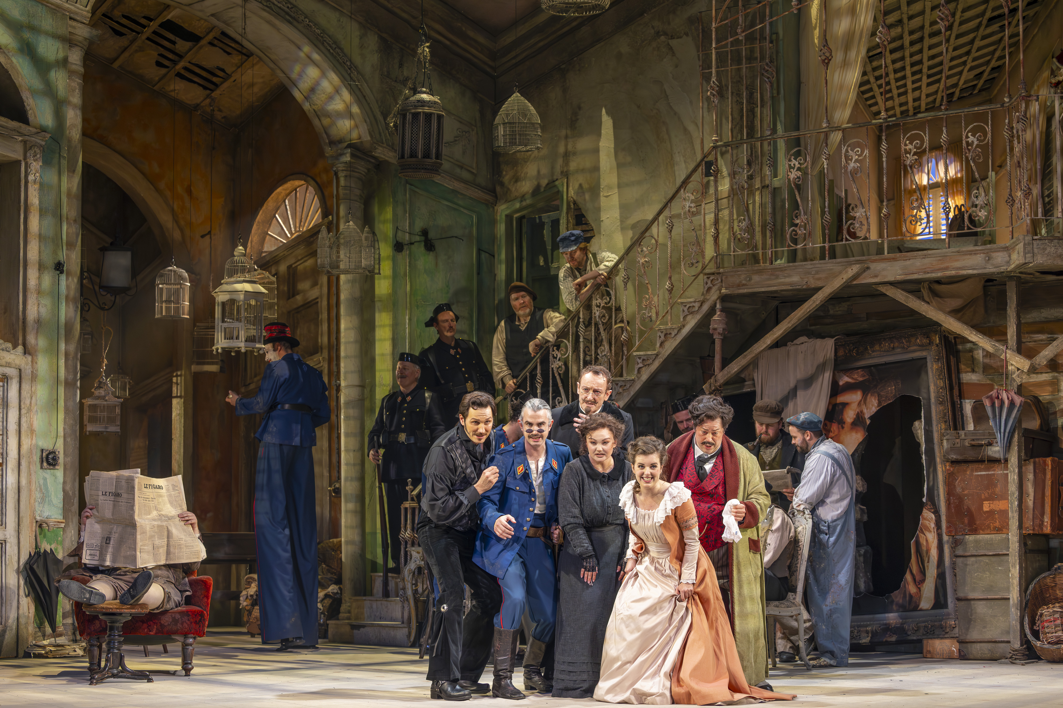 The cast of Rossini's The Barber of Seville. Scottish Opera 2023. Credit: James Glossop..
