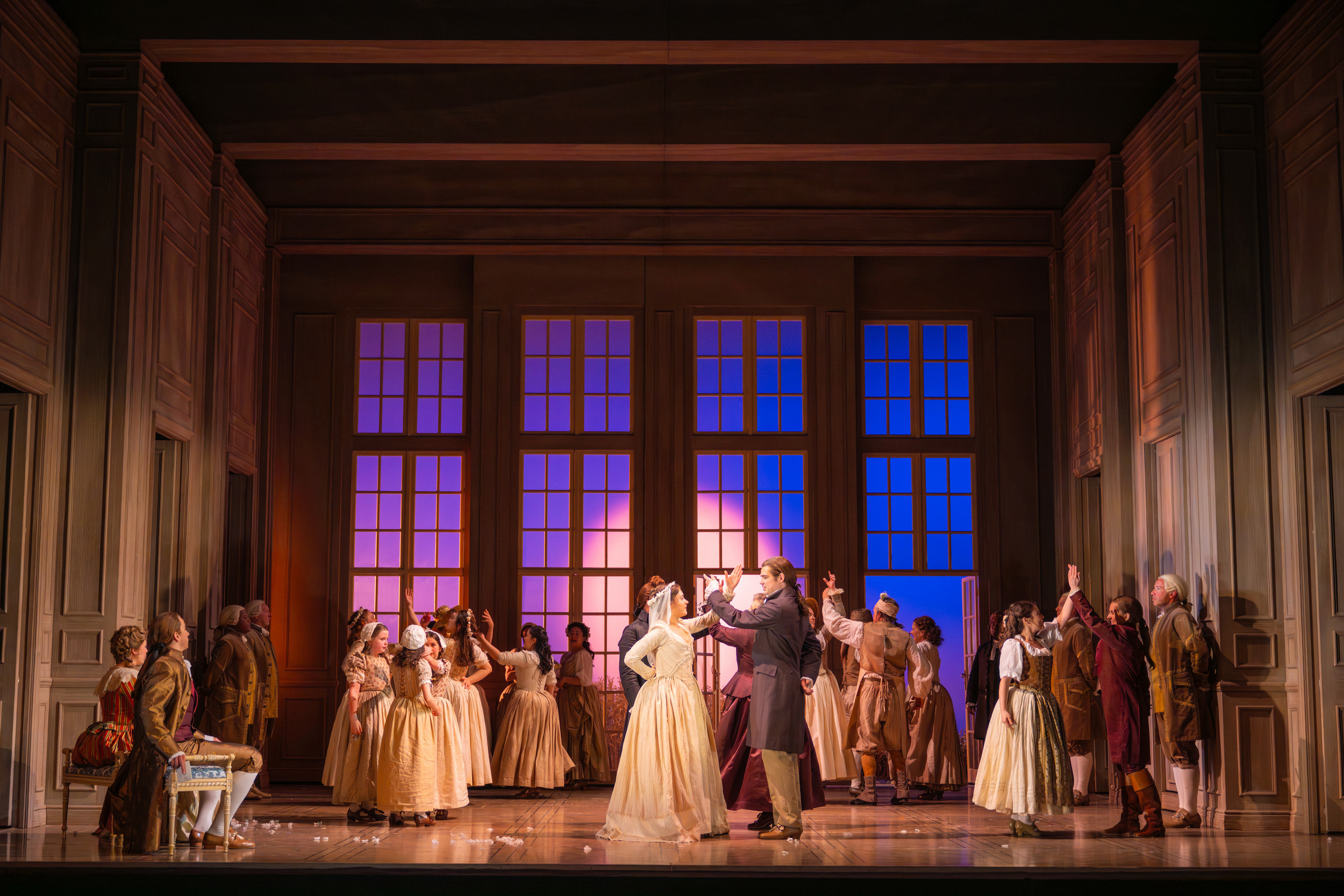 The cast of Mozart's The Marriage Of Figaro. Scottish Opera 2026. Credit: Mihaela Bodlovic..