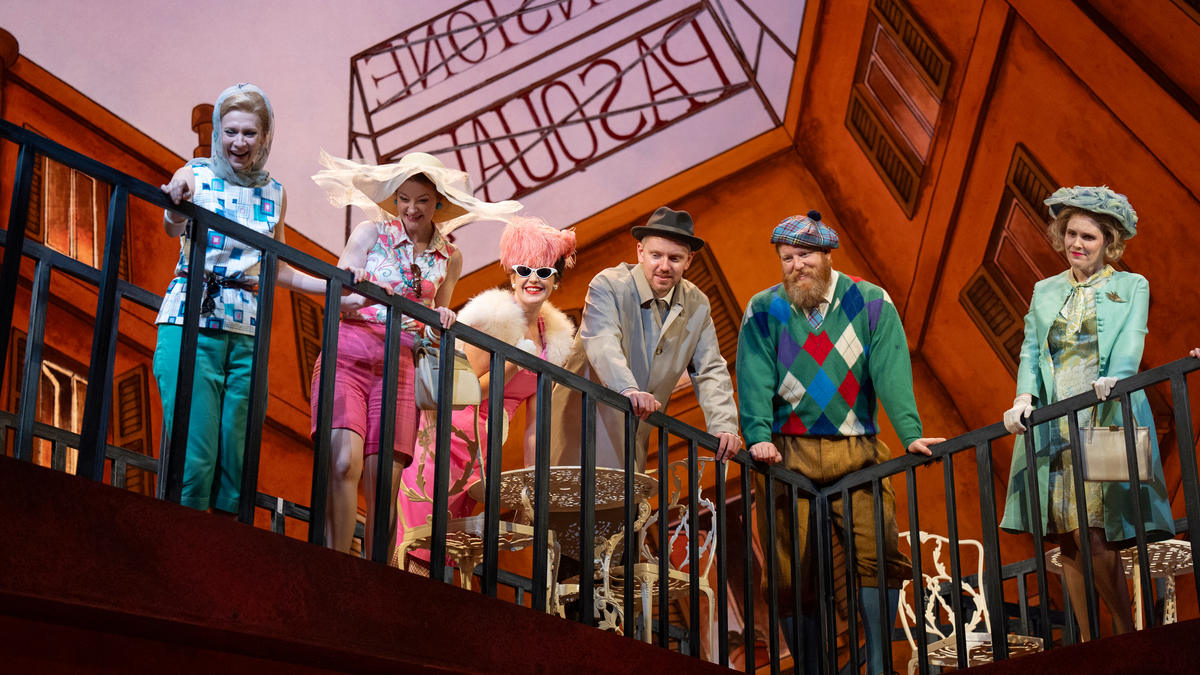 The cast of Donizetti's Don Pasquale. Scottish Opera 2024. Credit: Jane Barlow..